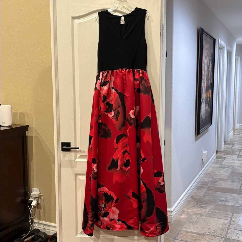 Aidan Mattox Black and Red Floral Ball Gown
